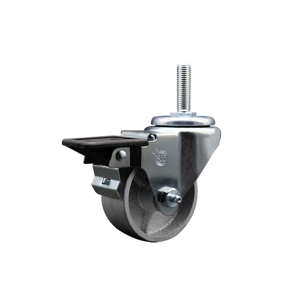 Service Caster 3 Inch Semi Steel Wheel Swivel 34 Inch Threaded Stem Caster with Brake SCC SCC-TS20S314-SSS-PLB-34212 - main